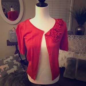 Reddish floral cardigan